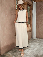 Women's Fashionable Color Block Sleeveless Top & Skirt Set With Wavy Hemline